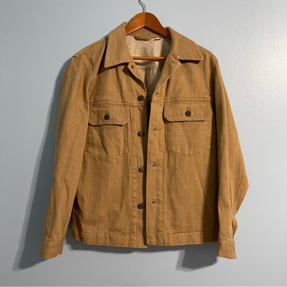 UNIQLO Men’s Trucker Jacket Denim Khaki Classic Button Up Pockets Cotton #6